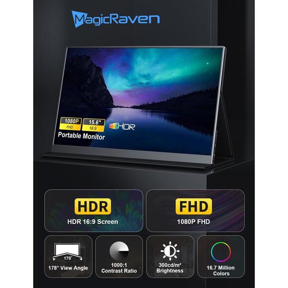 Portable Monitor 15.6 Laptop Screen Lightweight USBC HDMI Display with Speakers - Picture 3 of 9